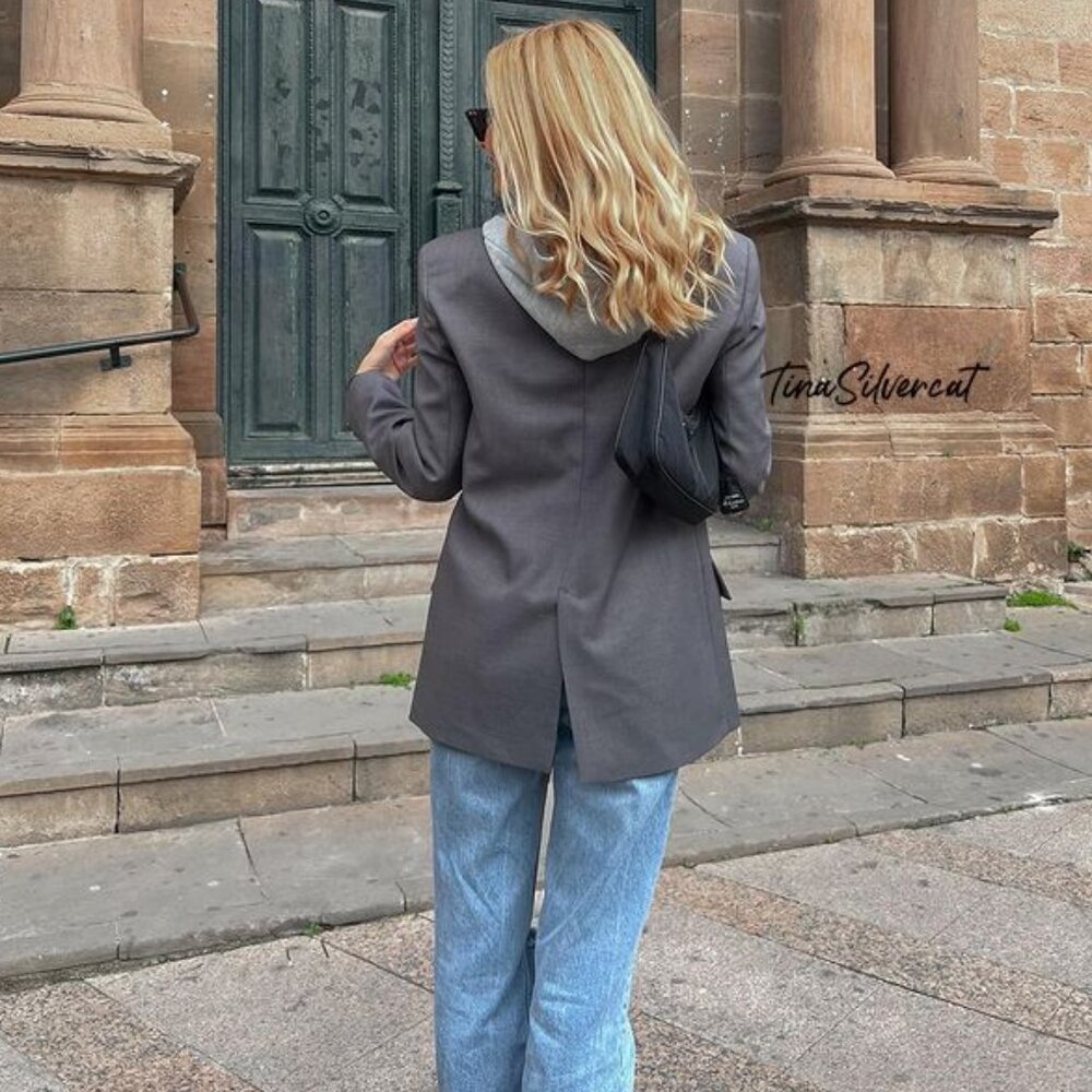 BLOGGER'S FAVE! Zara Hooded Blazer Gray NWT - Picture 6 of 14